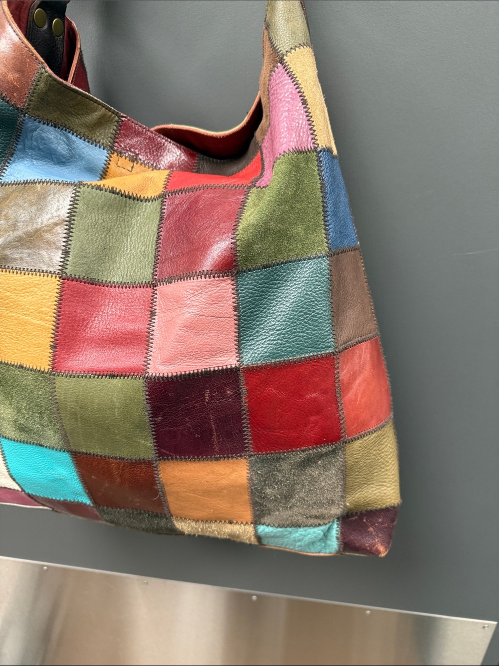 Lucky Brand XL Patchwork Leather Hobo Bag - Multicolor Red/Green/Blue/Brown - Picture 5 of 15